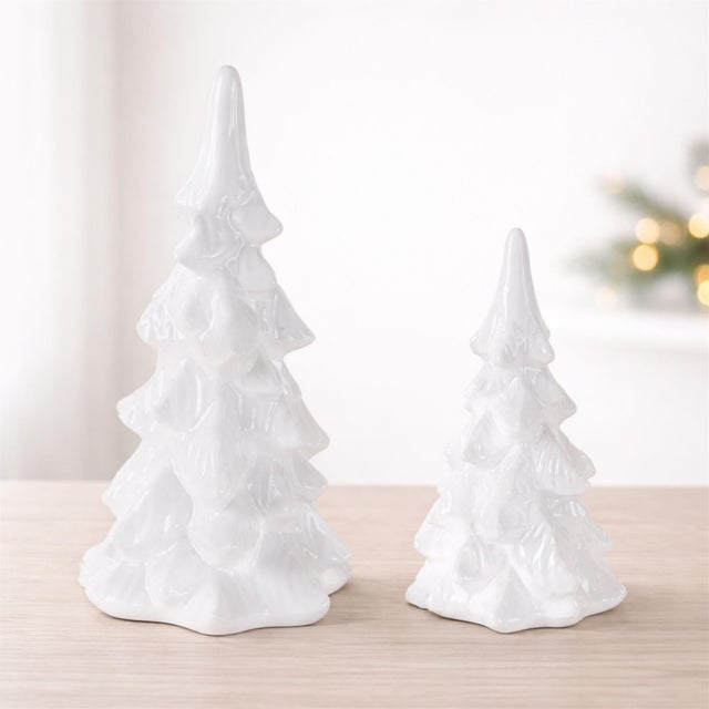 Rustic Glossy Ceramic Christmas Trees (Set of 2) For Sale - Image 3 of 5