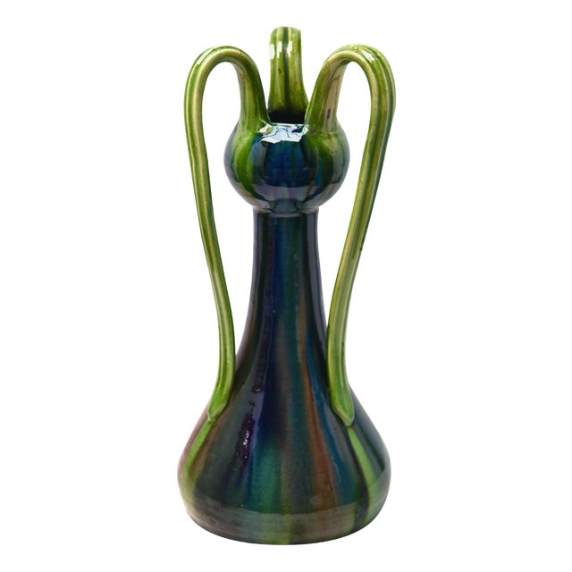 Art Nouveau Blue & Green Vase For Sale