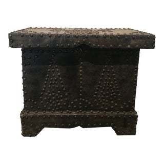 20th Century Leather/Wood Studded Metal Trunk/Side Table For Sale