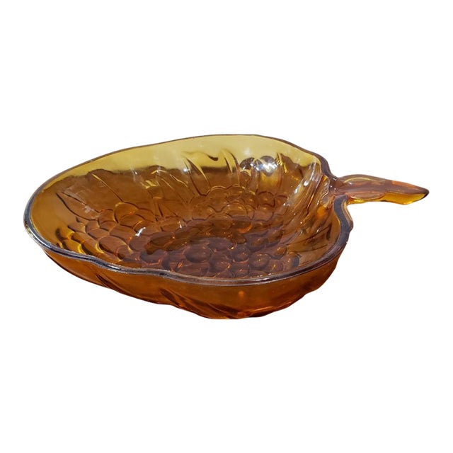 Vintage Indiana Amber Glass Grape Bunch Embossed Serving Bowl For Sale