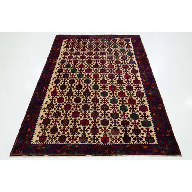 1950s Vintage Bidjar Handmade Multicolor Geometric Wool Rug For Sale - Image 5 of 8