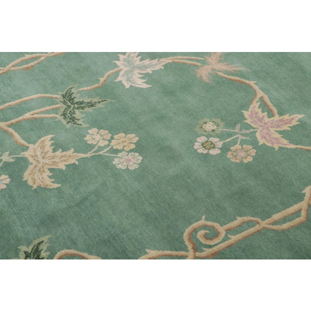 Rug & Kilim Chinese Art Deco Style Floral Wool Rug by Rug & Kilim, India For Sale - Image 4 of 9