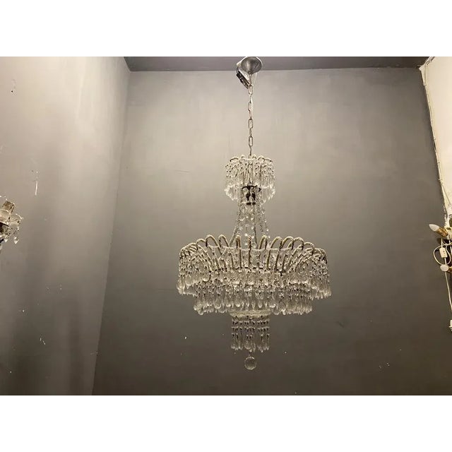 White Crystal Beaded Chandelier, 1960s For Sale - Image 4 of 9