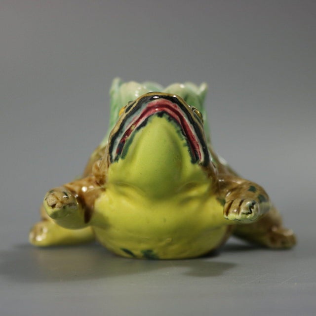 19th Century Rare Holdcroft Majolica Frog Toothpick Holder For Sale - Image 5 of 8