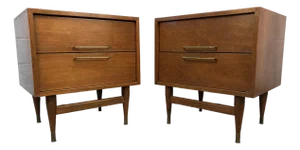 Mid 20th Century Pair of Walnut and Brass Night Stands