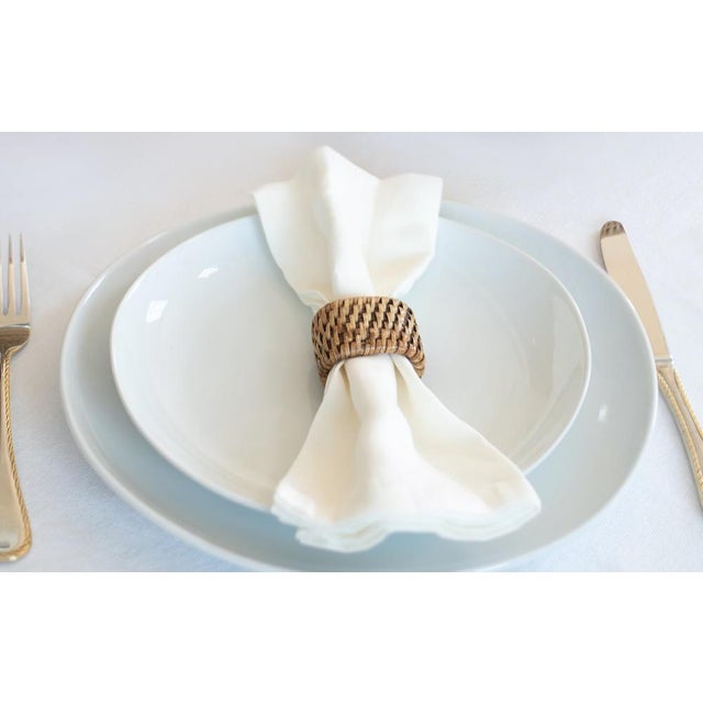Boho Chic Artifacts Rattan Oval Napkin Ring Set in Honey Brown - 6 Pieces For Sale - Image 3 of 7