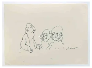 Mino Maccari, Figures, Ink Drawing, 1970s
