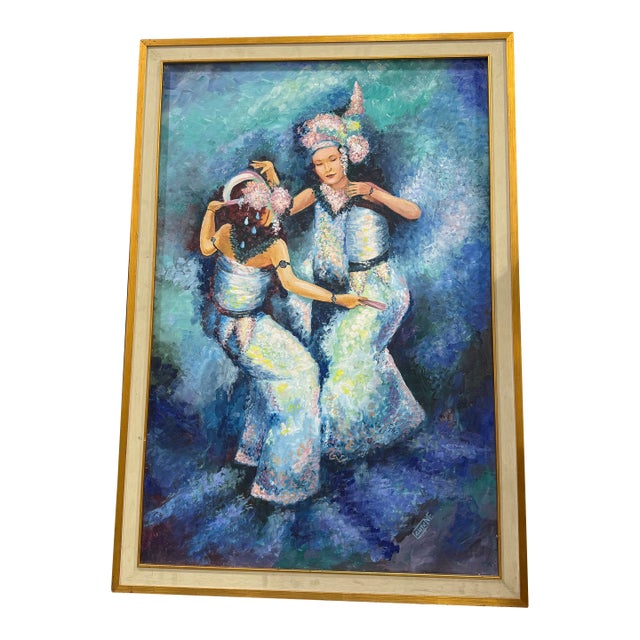 1990s Beautiful Oil Painting of Two Dancers Signed Laurene For Sale