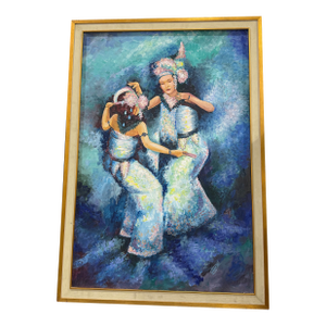 1990s Beautiful Oil Painting of Two Dancers Signed Laurene