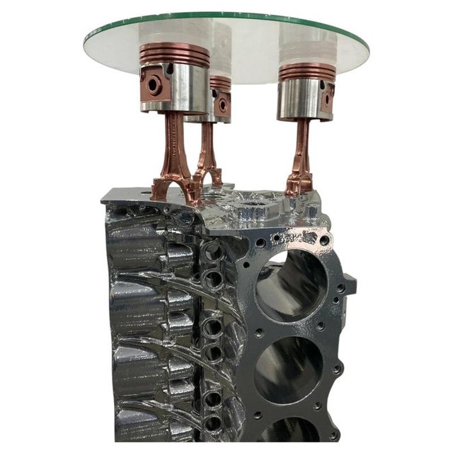 Rose Gold V8 Engine Corner Bar Table with Wine Rack For Sale - Image 6 of 9