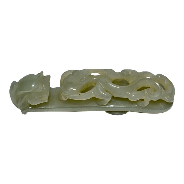 Antique Chinese Green Jade Dragon Belt Hook For Sale