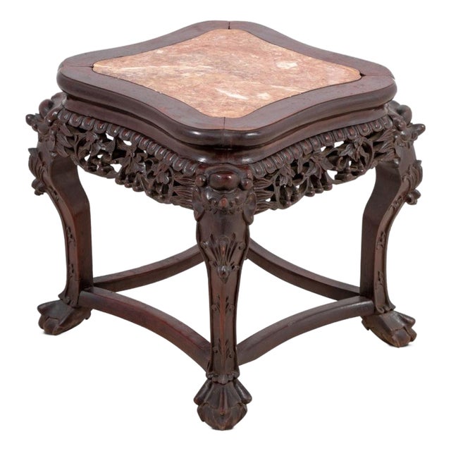 Chinese Hardwood and Marble Low Pedestal Table For Sale