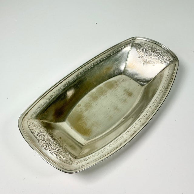 Early 20th C. Antique Art Deco English Chippendale Silverplate Bread Tray or Relish Dish. For Sale - Image 4 of 12