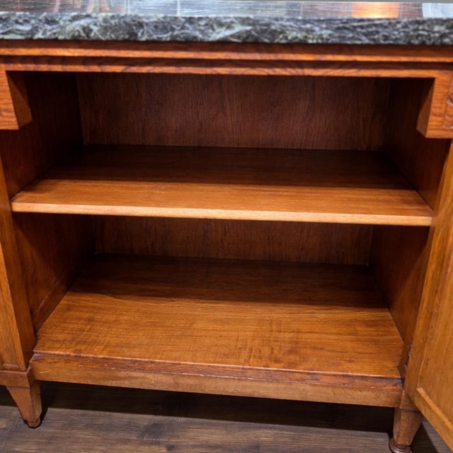 Wood 1900s Louis XVI French Oakwood Marble Top Antique Buffet W Mirror For Sale - Image 7 of 11