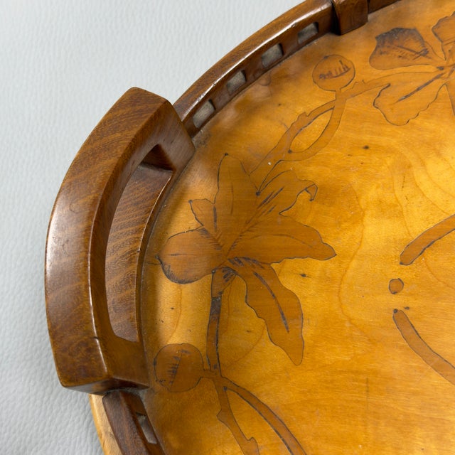 Brown Oval Tray in Inlaid Wood For Sale - Image 8 of 11