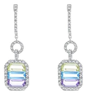 Lavender Quartz, Pink Amethyst & Blue Topaz Diamond Drop Earrings, 2 Pieces