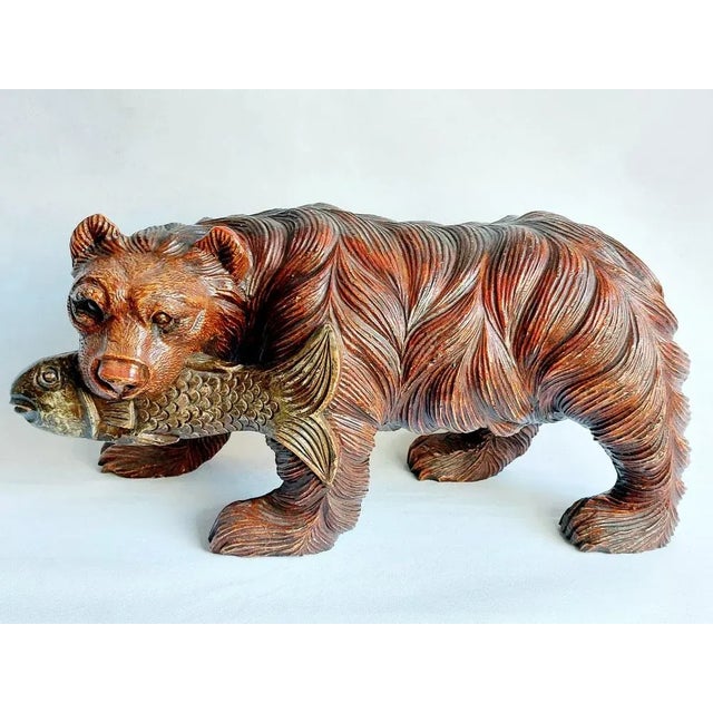 1970s Large Black Forest Bear with Fish, 1970s, Solid Wood For Sale - Image 5 of 5