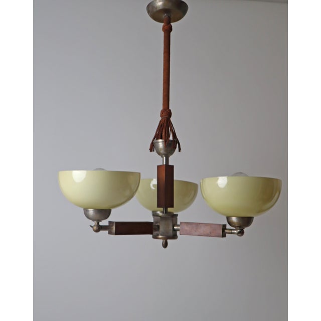 Art Deco 3-Arm Chandelier in Glass, Wood and Chrome, Germany, 1930s For Sale - Image 13 of 18