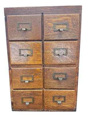 Early 20th Century Oak Wood Card Catalog Eight Drawer Chest of Solid Quarter Sawn Modular Stacking Antique, 2 Pieces