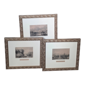 Three Custom Framed Antique Chinoiserie Prints