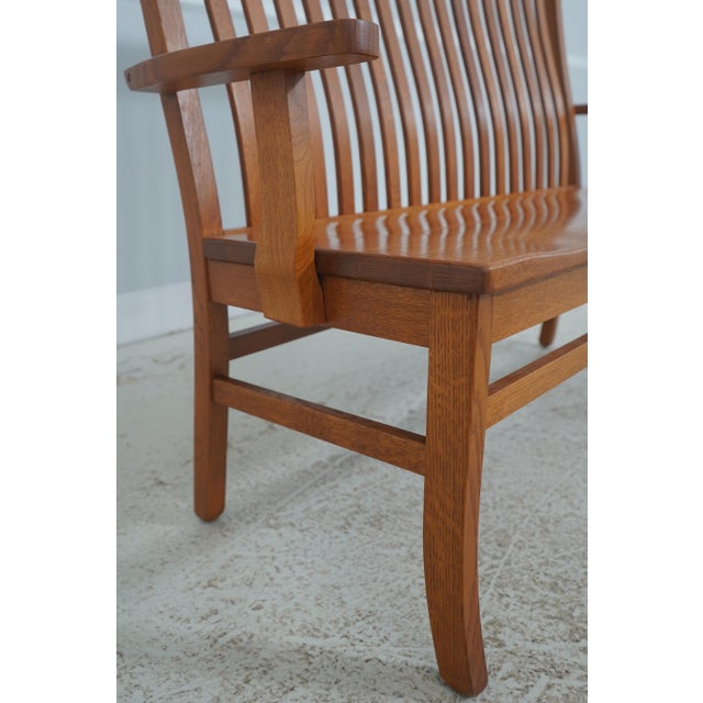1990s Arts and Crafts Style Solid Oak Slat Back Bench For Sale - Image 5 of 18