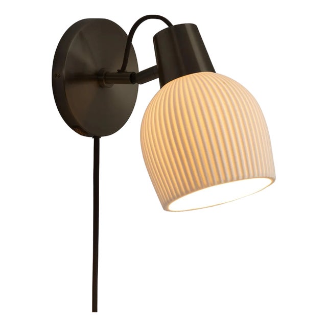 Petaluma Bone Porcelain Wall Sconce With Textured Shade and Dimmer by Nova of California For Sale