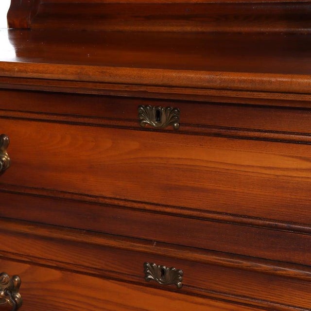 Brass Antique Spoon Carved Oak Low Dresser With Dressing Mirror & Hat Box C1900 For Sale - Image 8 of 14