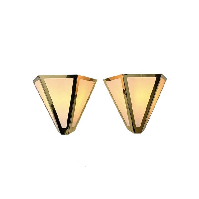 Pyramid Brass and Acrylic Geometric Wall Lights from Kullmann, 1970s, Set of 2 For Sale - Image 6 of 11