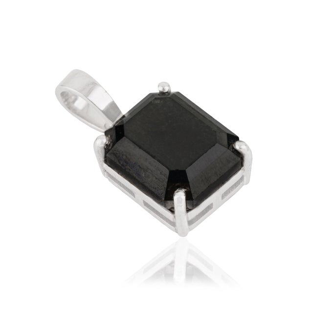 Modernist 2.69ct Emerald-Cut Black Diamond Solitaire Pendant in 14k White Gold For Sale - Image 4 of 13