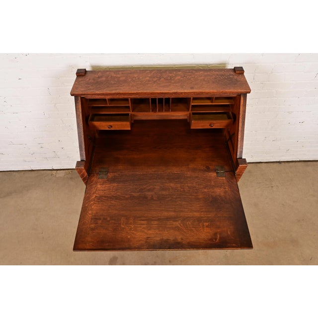 Wood Stickley Brothers Antique Mission Oak Arts & Crafts Drop Front Secretary Desk, Circa 1900 For Sale - Image 7 of 14