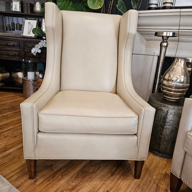 2010s Custom Leather Wing Chair For Sale - Image 5 of 7