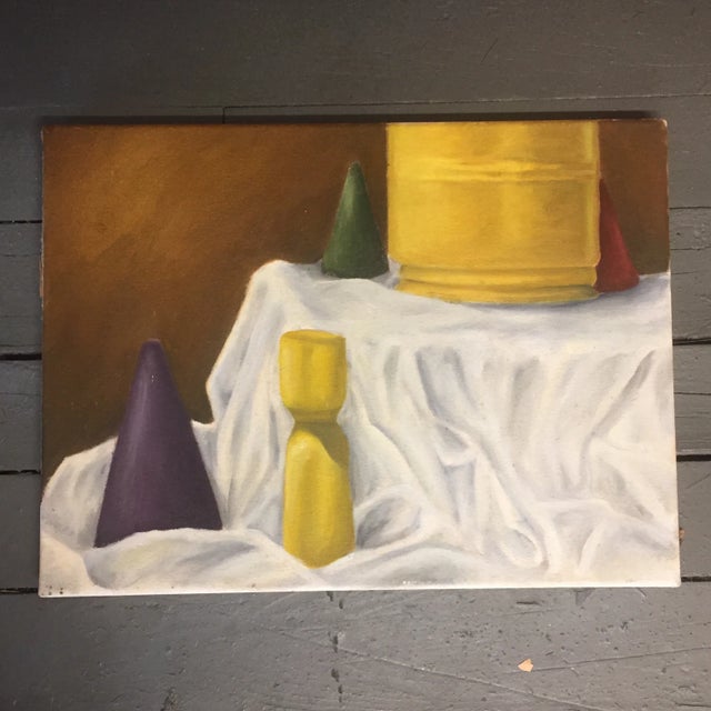 Original Vintage Still Life Painting Geometric Forms For Sale In Philadelphia - Image 6 of 6