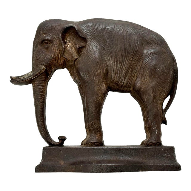 Hard to Find Large Antique American Cast Iron Standing Elephant Doorstop by Bradley & Hubbard - Circa 1920s For Sale