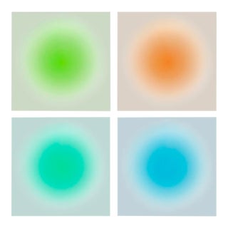 Contemporary Colourful Art Prints Set of 4 Pc Sun Blue, Green, Orange, Teal by Angela Cameron For Sale