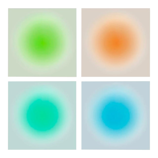 Contemporary Colourful Art Prints Set of 4 Pc Sun Blue, Green, Orange, Teal by Angela Cameron For Sale