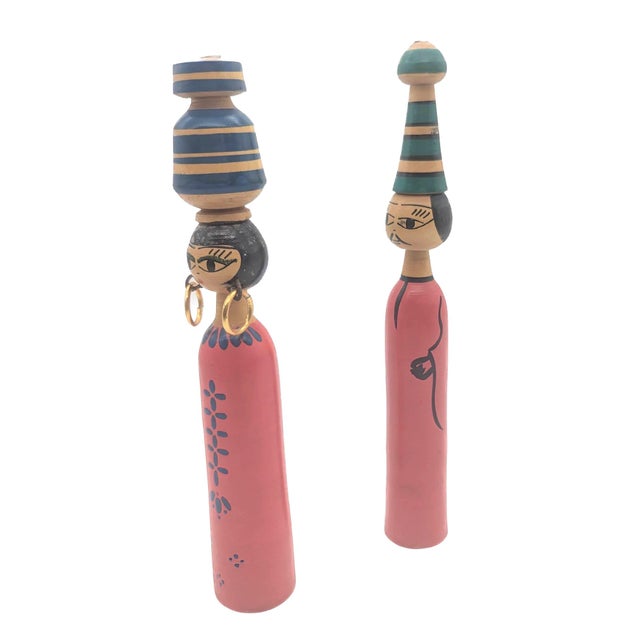1970s 1970s Vintage North African Wood Spindle Dolls, a Pair For Sale - Image 5 of 11