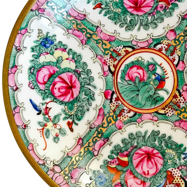 Vintage Hand-Painted Rose Canton Brass Encased Bowl For Sale - Image 4 of 7