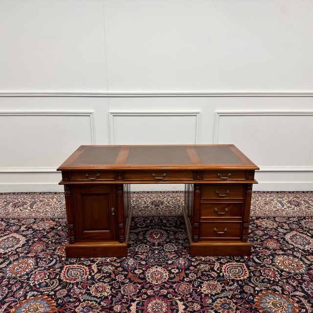 Classic English Desk Brown Leather For Sale - Image 4 of 18
