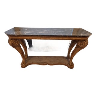 Charlie Trotter's Restaurant Auction Provenance Neoclassical Carved Console With Inset Black Marble Top For Sale