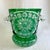 Amazing Bohemian green overlay crystal ice bucket featuring a green frosted cameo of a woman in a hat. This statement...