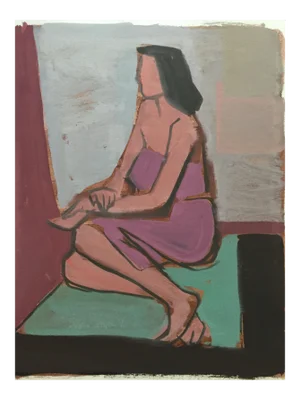 "Black Floor" by Jerry Opper 1940-1950's Gouache on Paper Mid Century Female Figure Painting