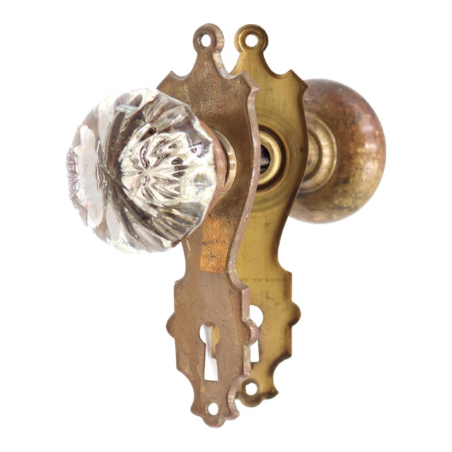 Vintage Passage Traditional Brass & Glass Door Knob Set For Sale