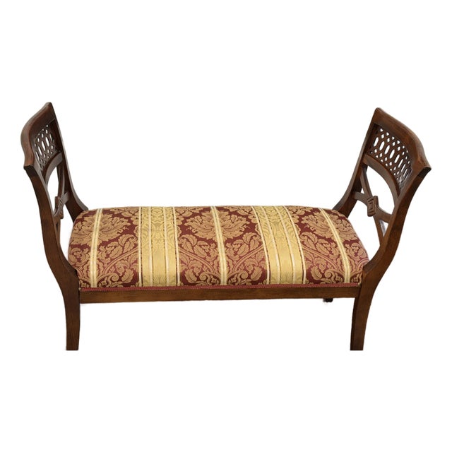 Vintage Mahogany Chippendale Pierced Lattice Window Bench For Sale
