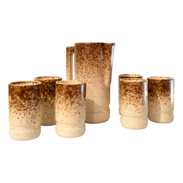 Carafe with Glasses by Albino Reggiori for Società Italiana Ceramica Laveno, 1970s, Set of 7 For Sale