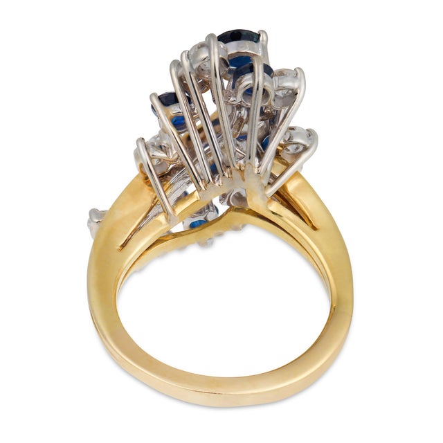 Vintage Diamond Sapphire 18k Gold Two Tone Cocktail Ring, Size 5.5 For Sale In Los Angeles - Image 6 of 7