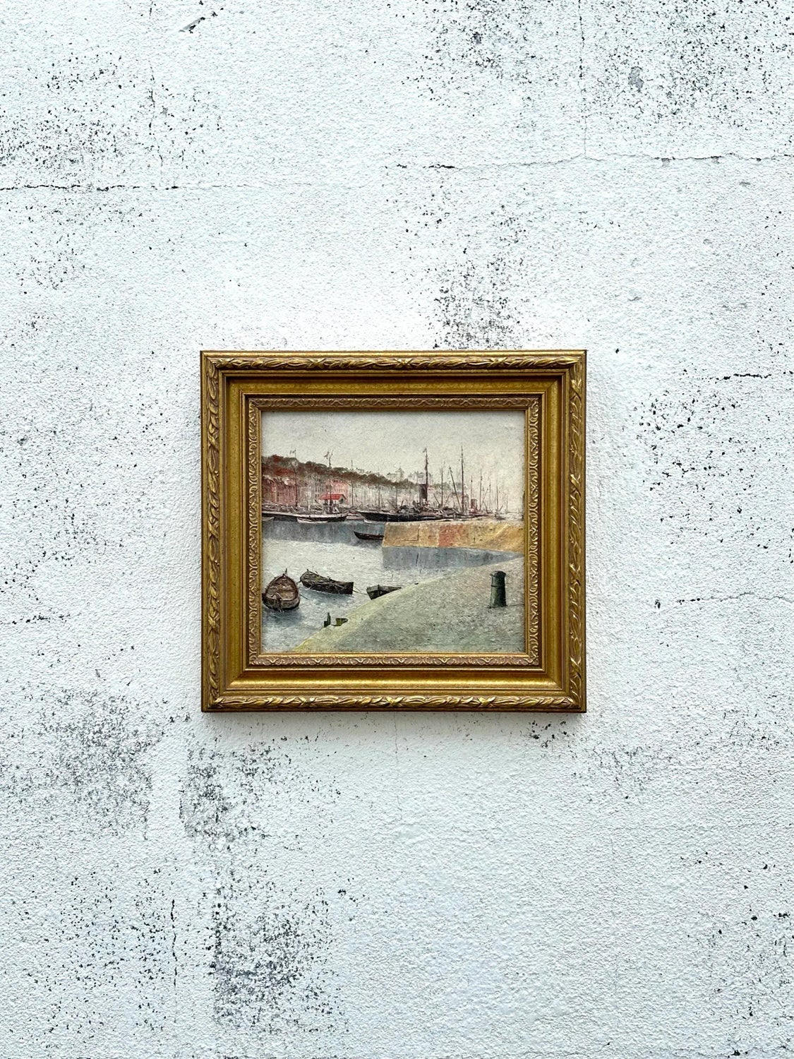 Vintage Boho Abstract Seascape Oil on Board - Top view