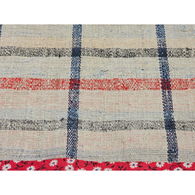 Vintage American Rag Runner, Handwoven Wool & Cotton, Indigo Stripe Pattern, 2x11 For Sale In Chicago - Image 6 of 12