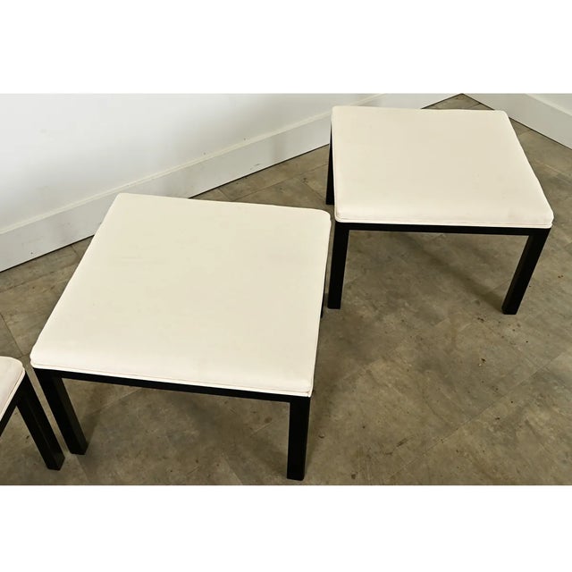 Off-white French Art Deco Ebonized & Upholstered Square Bench For Sale - Image 8 of 12