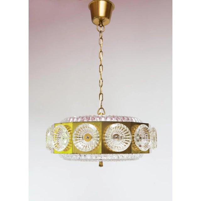 1970s Crystal and Brass Ceiling Lamp attributed Carl Fagerlund, 1960s For Sale - Image 5 of 9