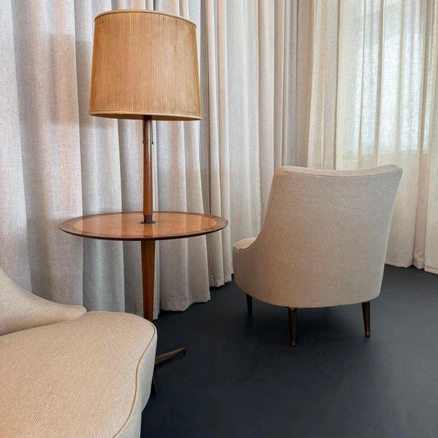 1950s Edward Wormley for Dunbar Teardrop Slipper Chairs With Snack Table Floor Lamp For Sale - Image 9 of 13